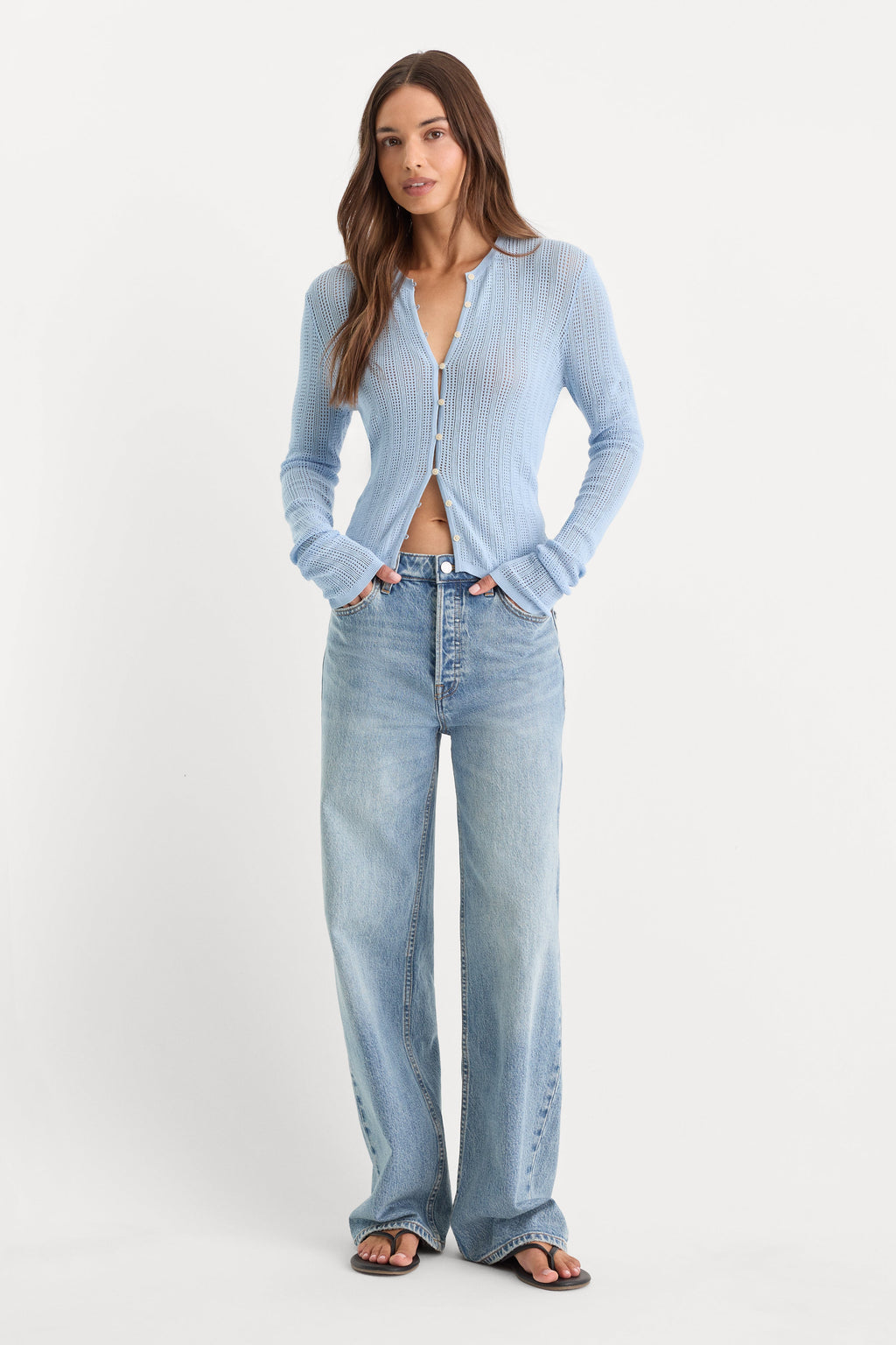 Premium THE OPEN KNIT CARDIGAN MORNING SKY