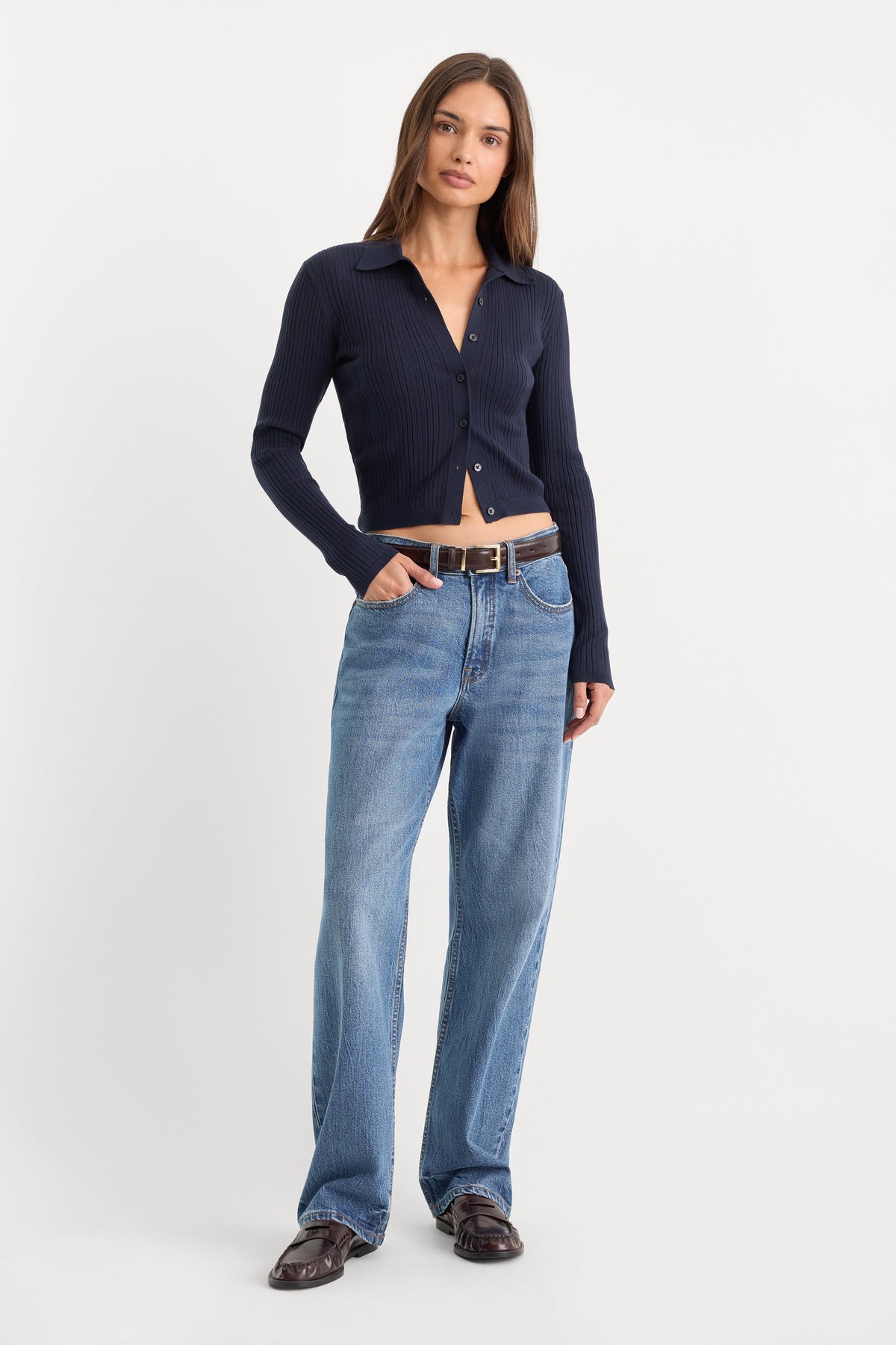 Premium THE LADDER RIB CARDIGAN MIDNIGHT BLUE