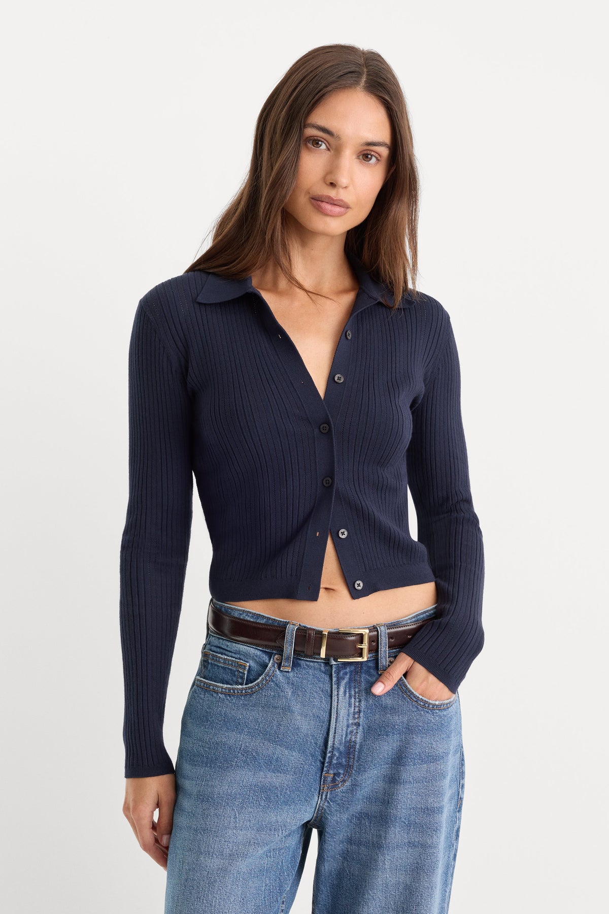 Premium THE LADDER RIB CARDIGAN MIDNIGHT BLUE