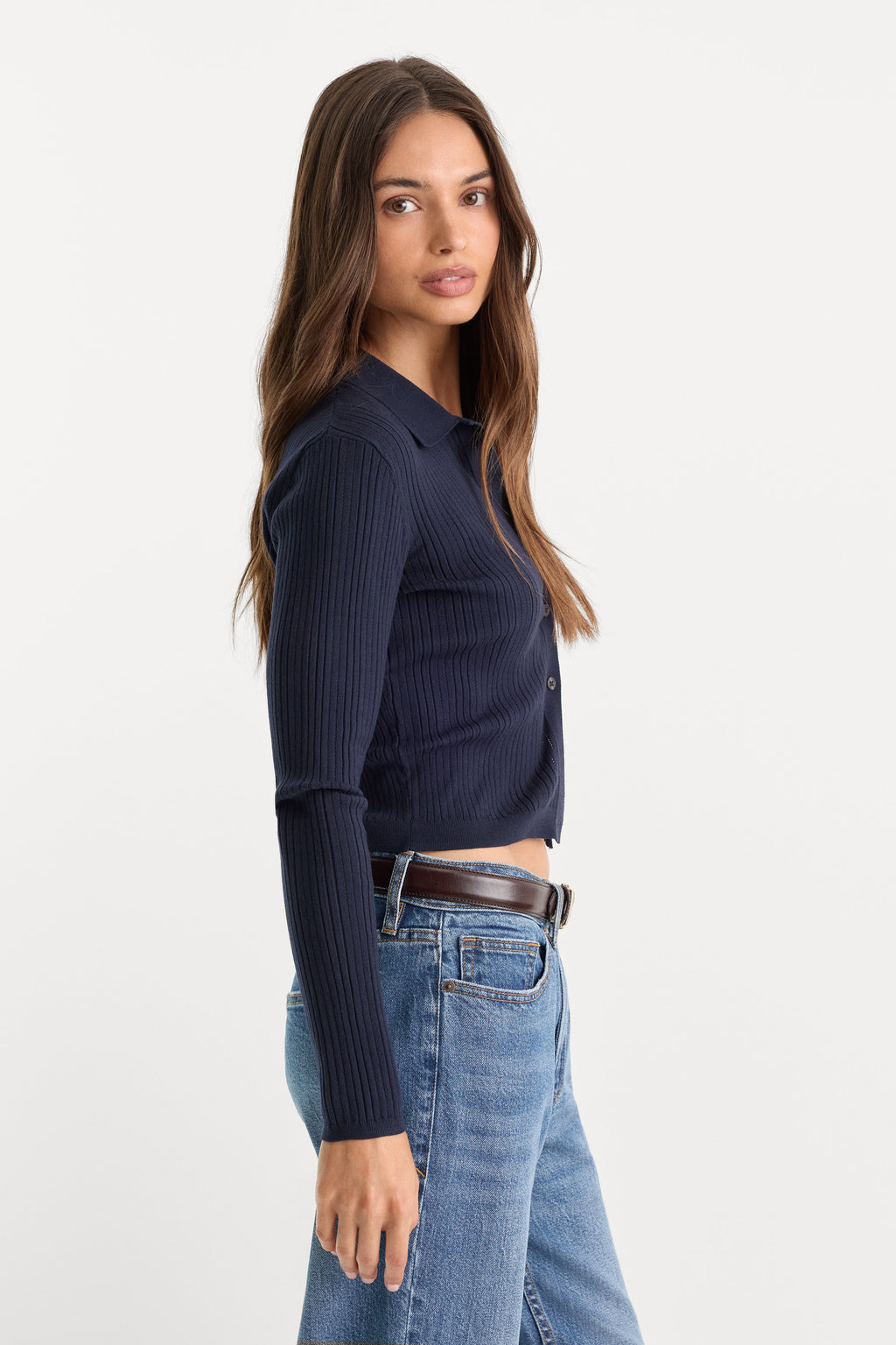 Premium THE LADDER RIB CARDIGAN MIDNIGHT BLUE