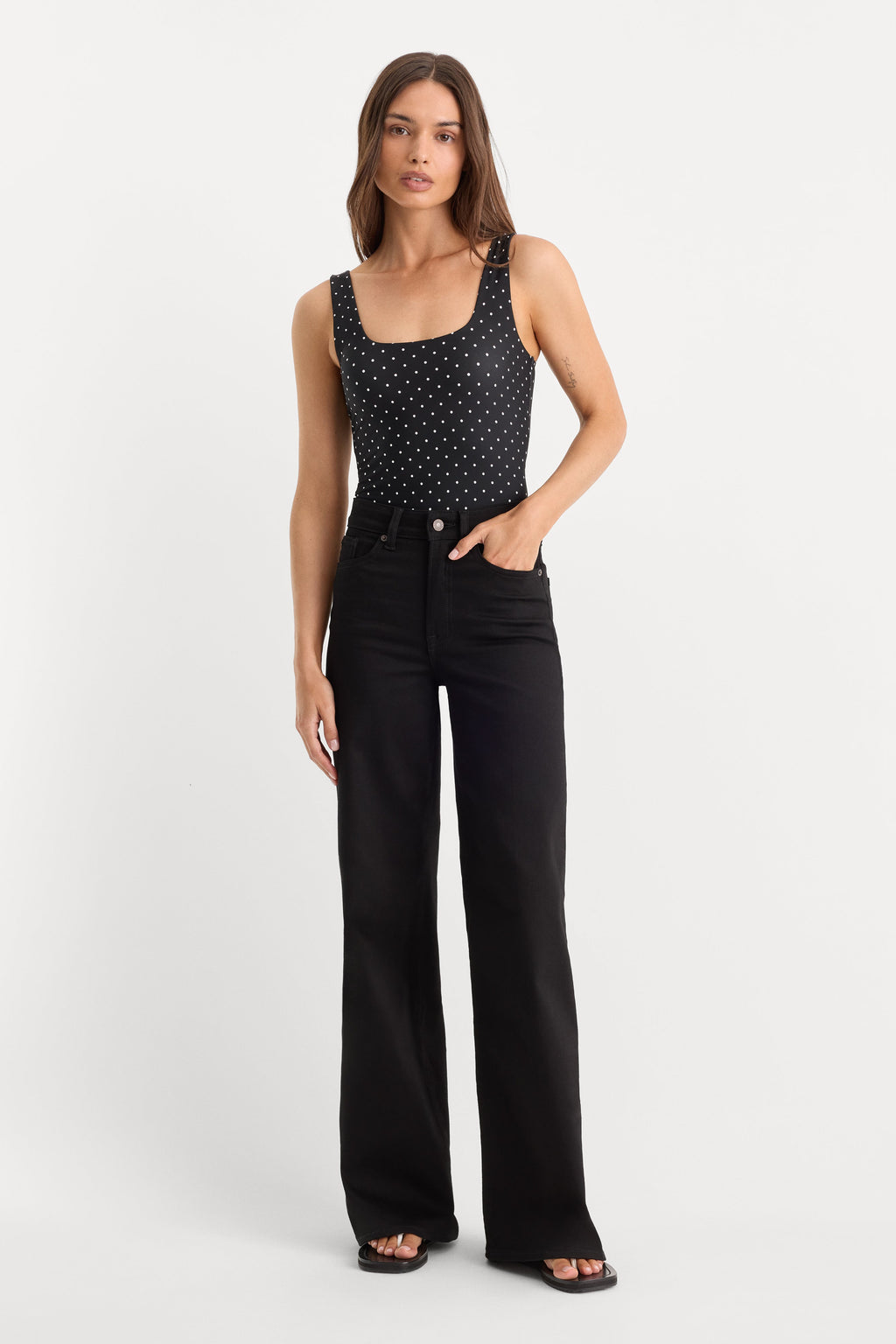 Premium THE WEIGHTLESS SCULPTING MODERN TANK BODYSUIT MINI DOT BLACK