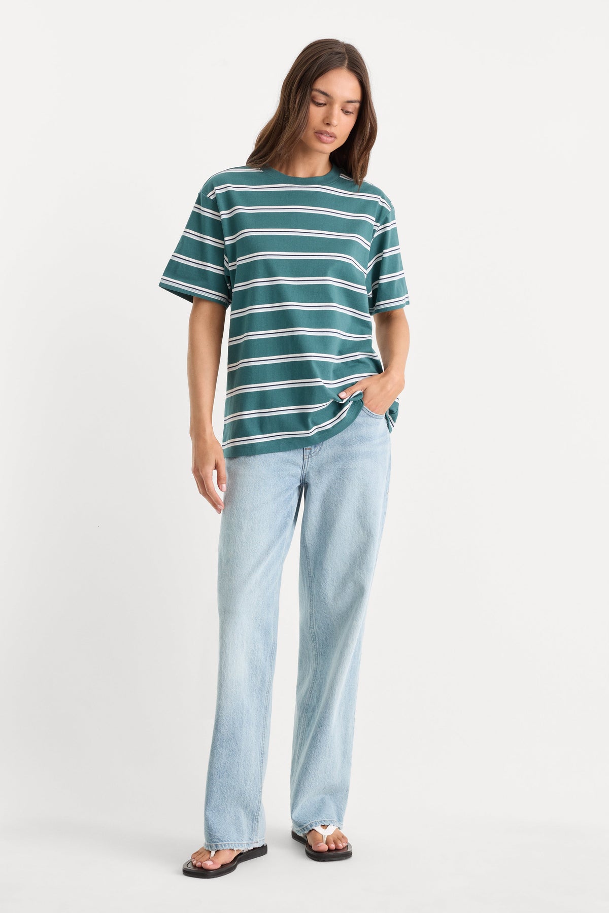 Premium THE OVERSIZED TEE HARBOR STRIPE DEEP TEAL