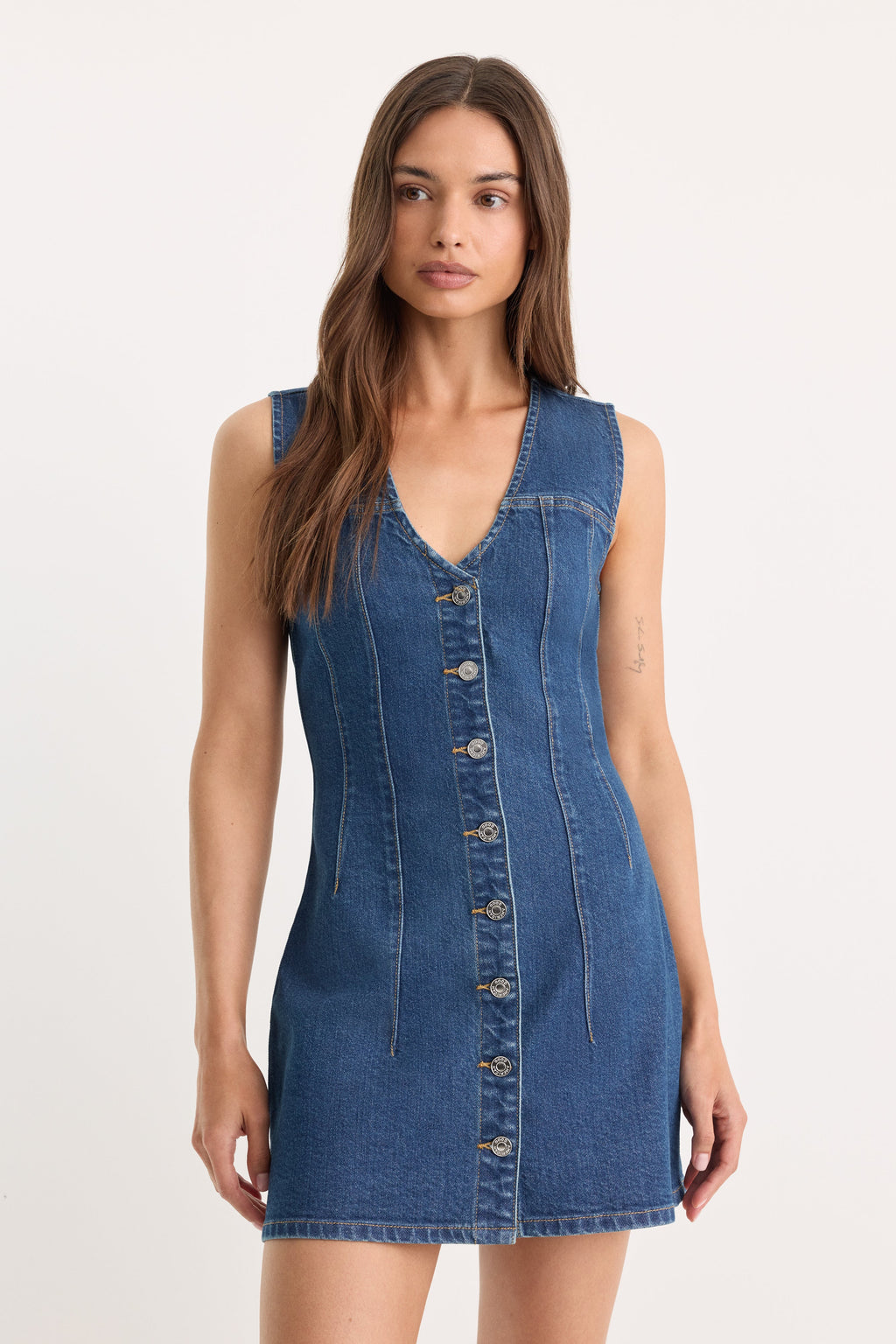 Premium THE DENIM V NECK DRESS INDIGO1265