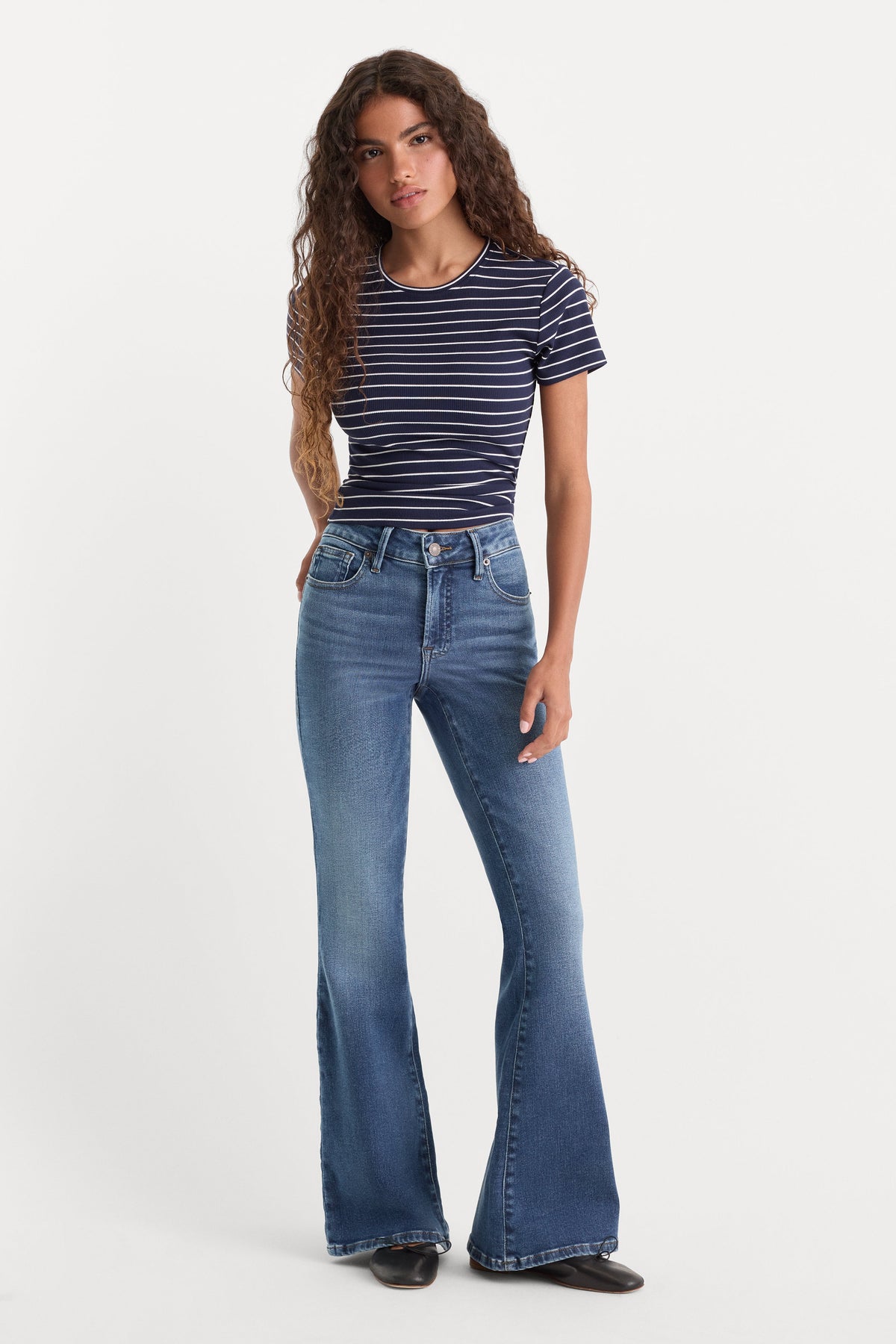Premium SOFT TECH GOOD PETITE FLARE JEANS INDIGO1233