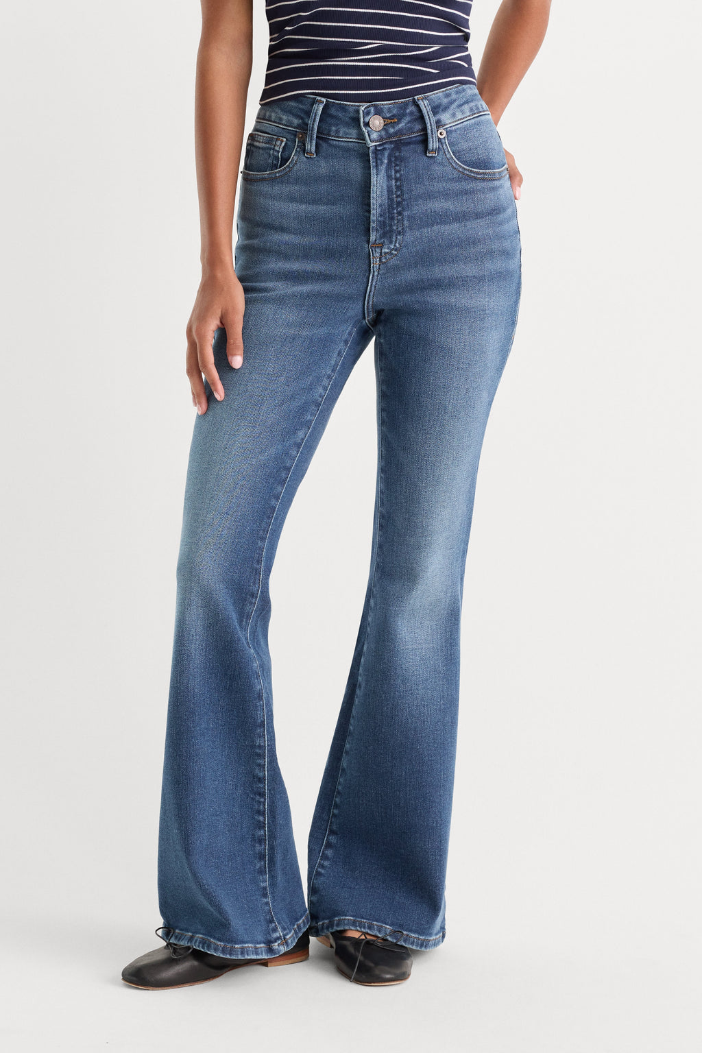Premium SOFT TECH GOOD PETITE FLARE JEANS INDIGO1233