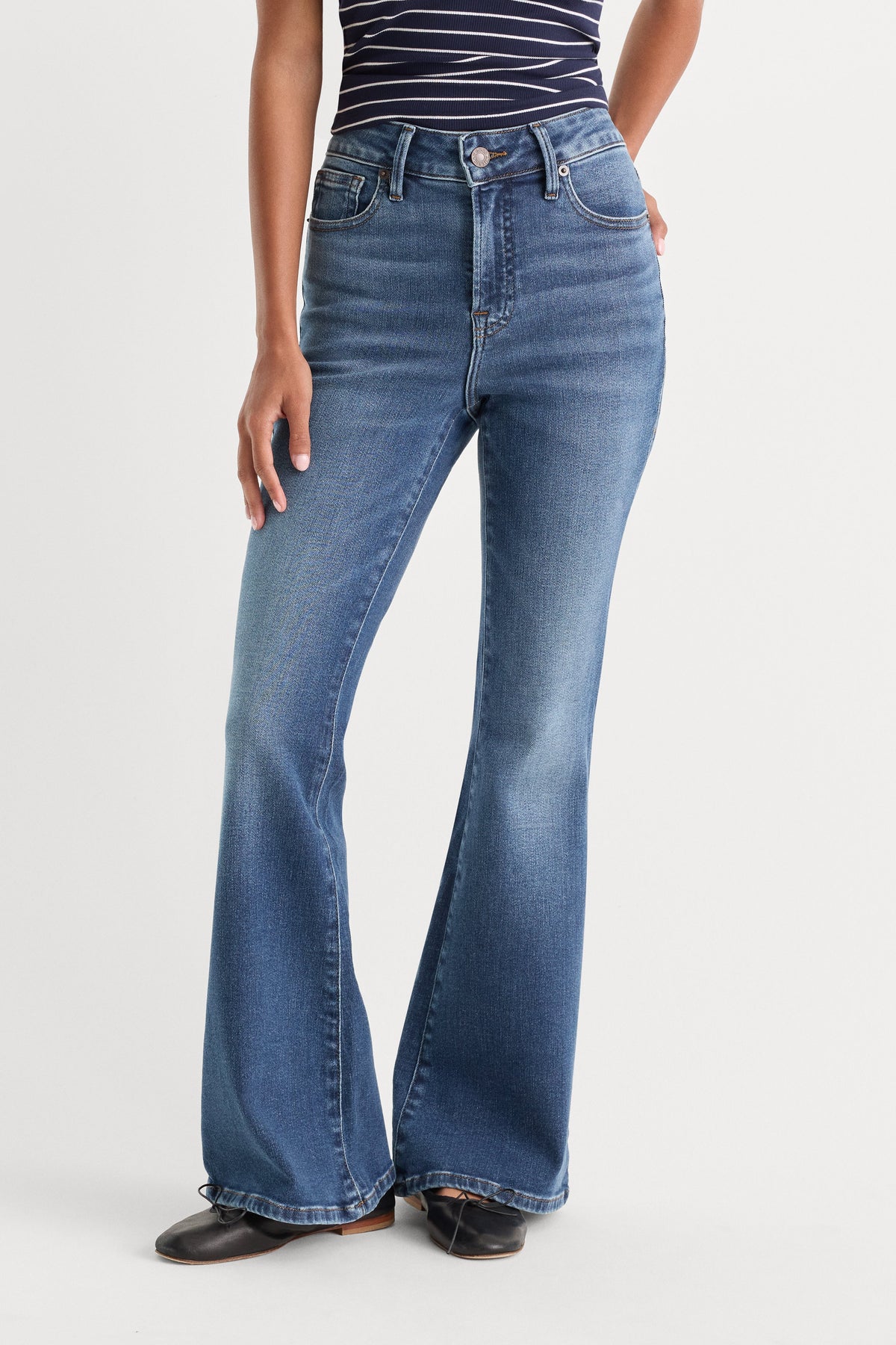 Premium SOFT TECH GOOD PETITE FLARE JEANS INDIGO1233