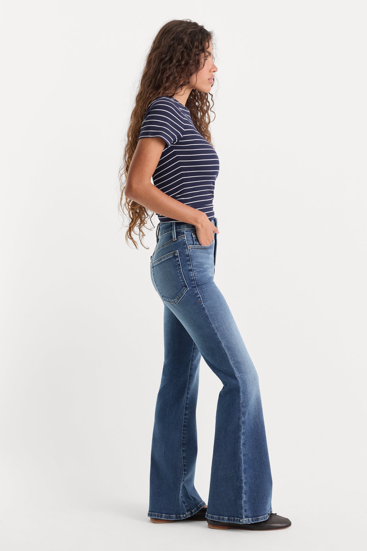 Premium SOFT TECH GOOD PETITE FLARE JEANS INDIGO1233