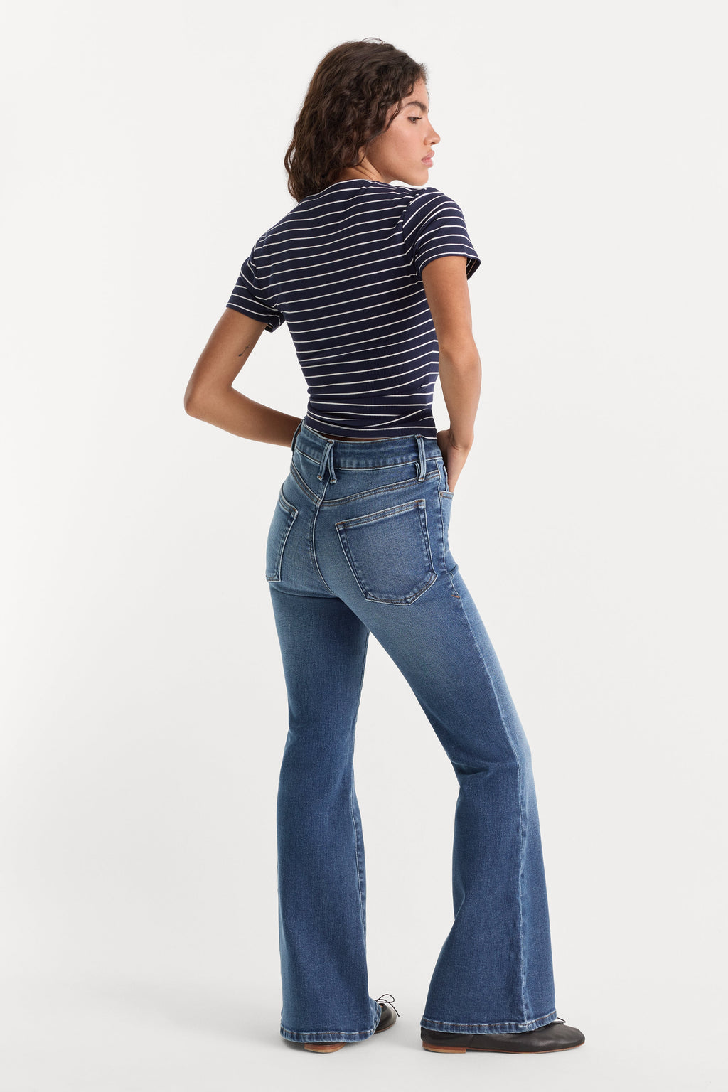 Premium SOFT TECH GOOD PETITE FLARE JEANS INDIGO1233