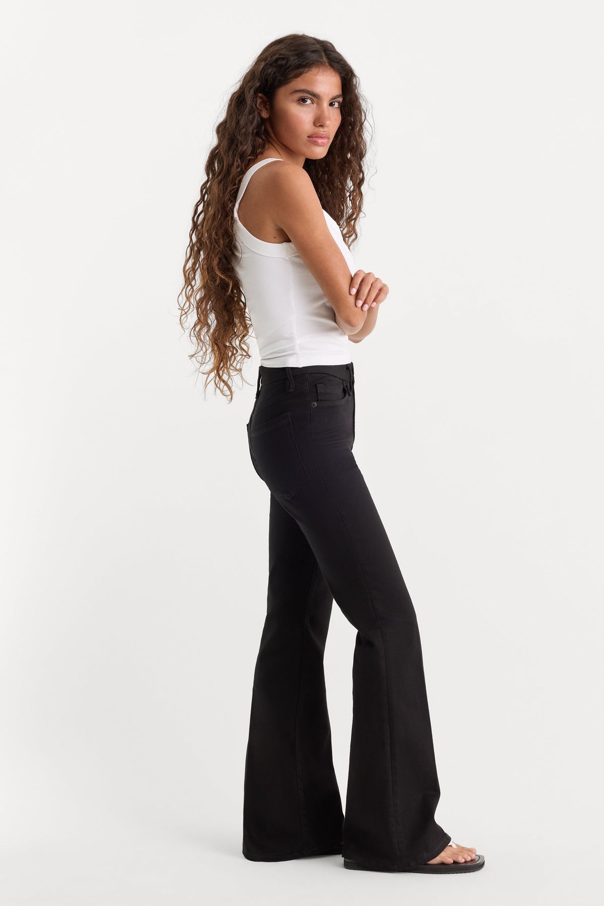 Premium NEVER FADE GOOD PETITE FLARE JEANS BLACK