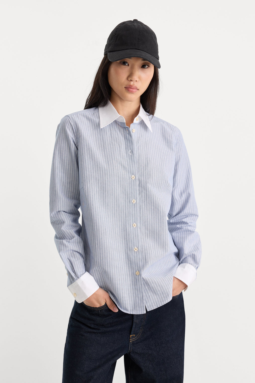 Premium THE OXFORD CONTRAST SHIRT SLATE BLUE STRIPE