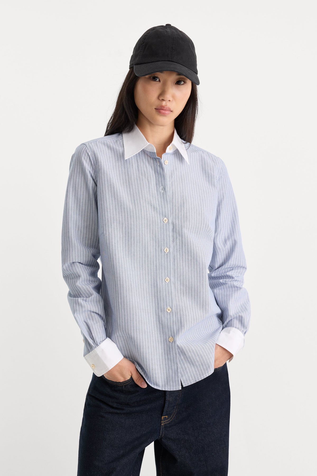 Premium THE OXFORD CONTRAST SHIRT SLATE BLUE STRIPE