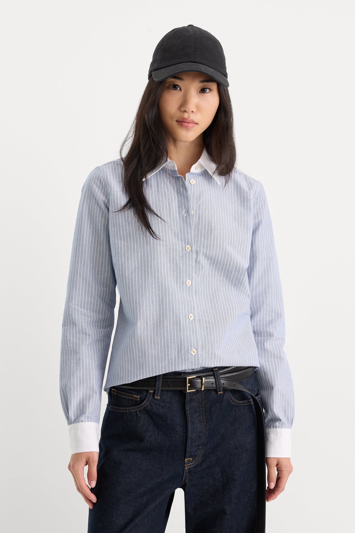 Premium THE OXFORD CONTRAST SHIRT SLATE BLUE STRIPE