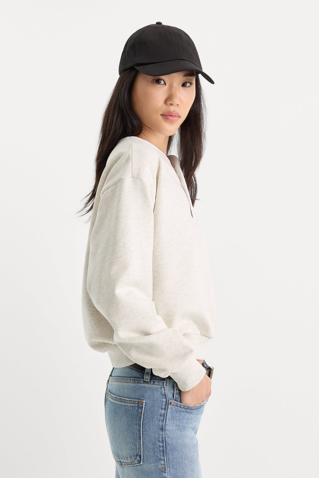 Premium THE BRUSHED FLEECE HENLEY OATMEAL