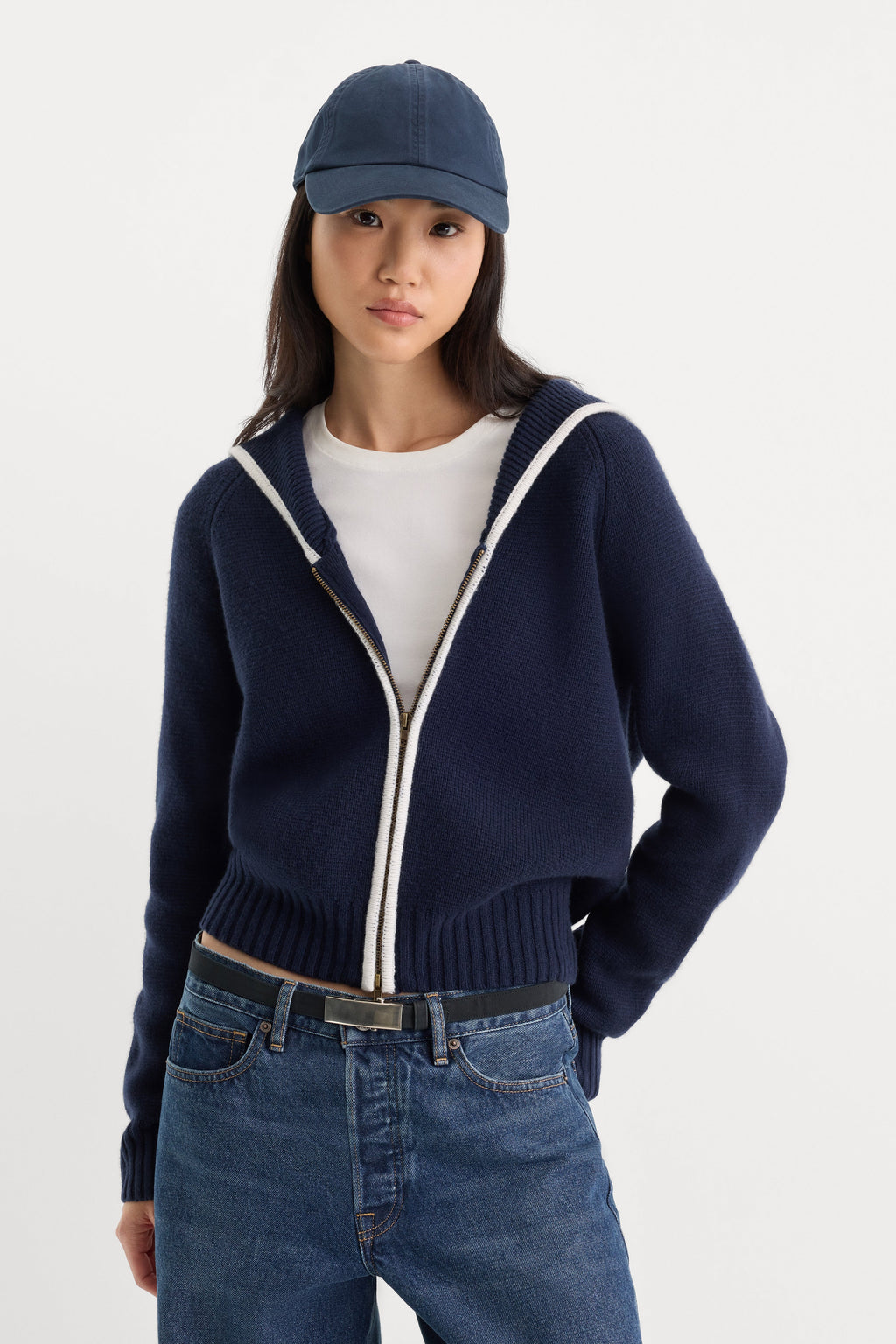 Premium THE KNIT SAILOR ZIP UP NEW NAVY002
