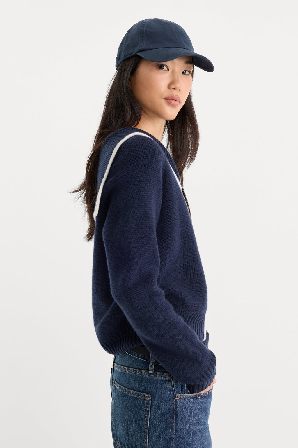 Premium THE KNIT SAILOR ZIP UP NEW NAVY002