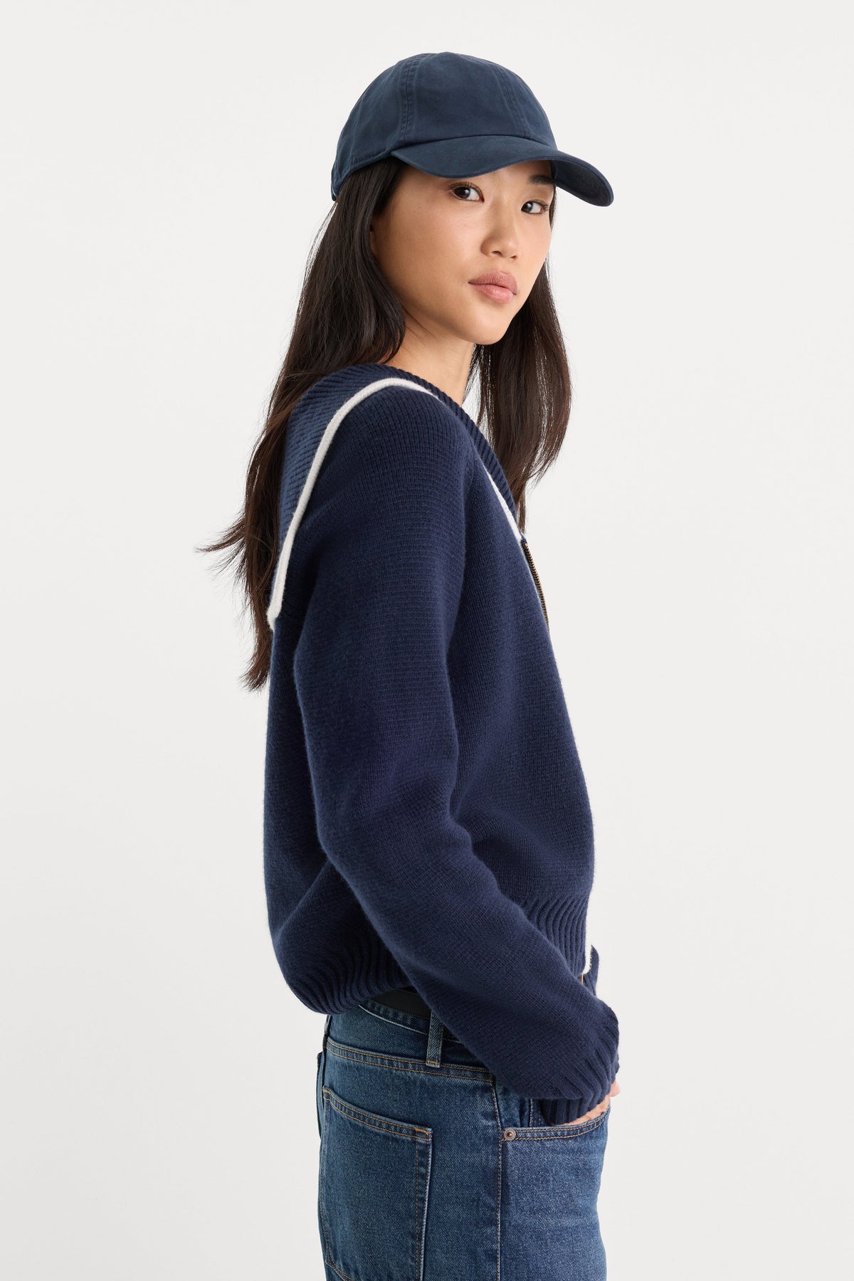 Premium THE KNIT SAILOR ZIP UP NEW NAVY002