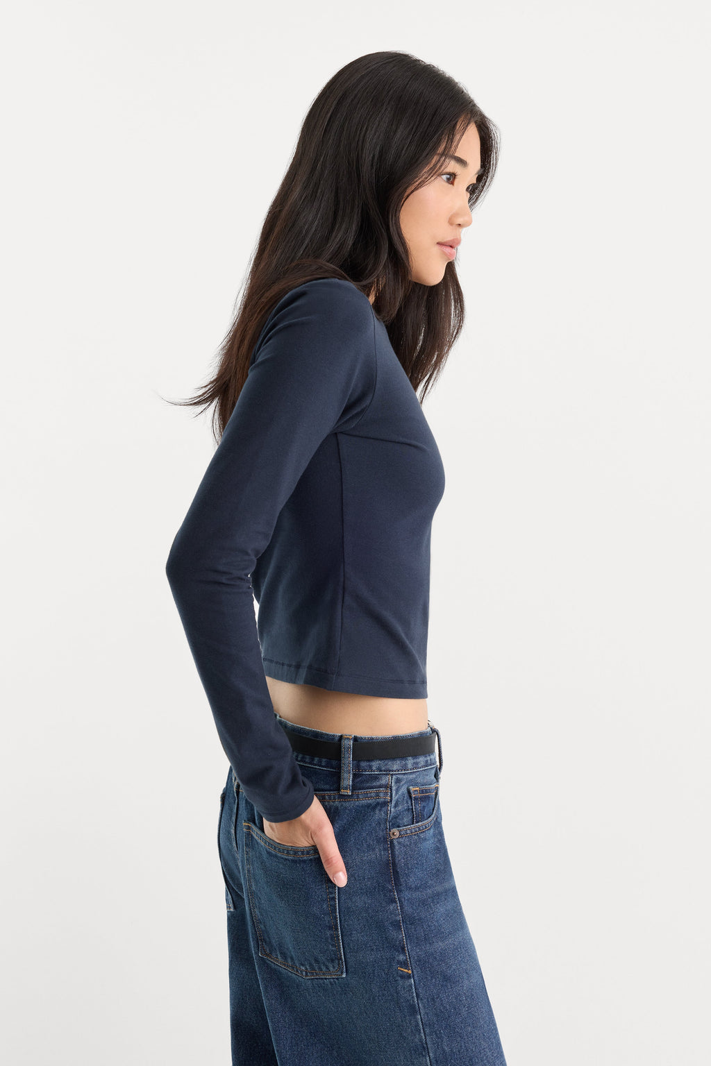 Premium THE LONG SLEEVE BABY TEE NEW NAVY