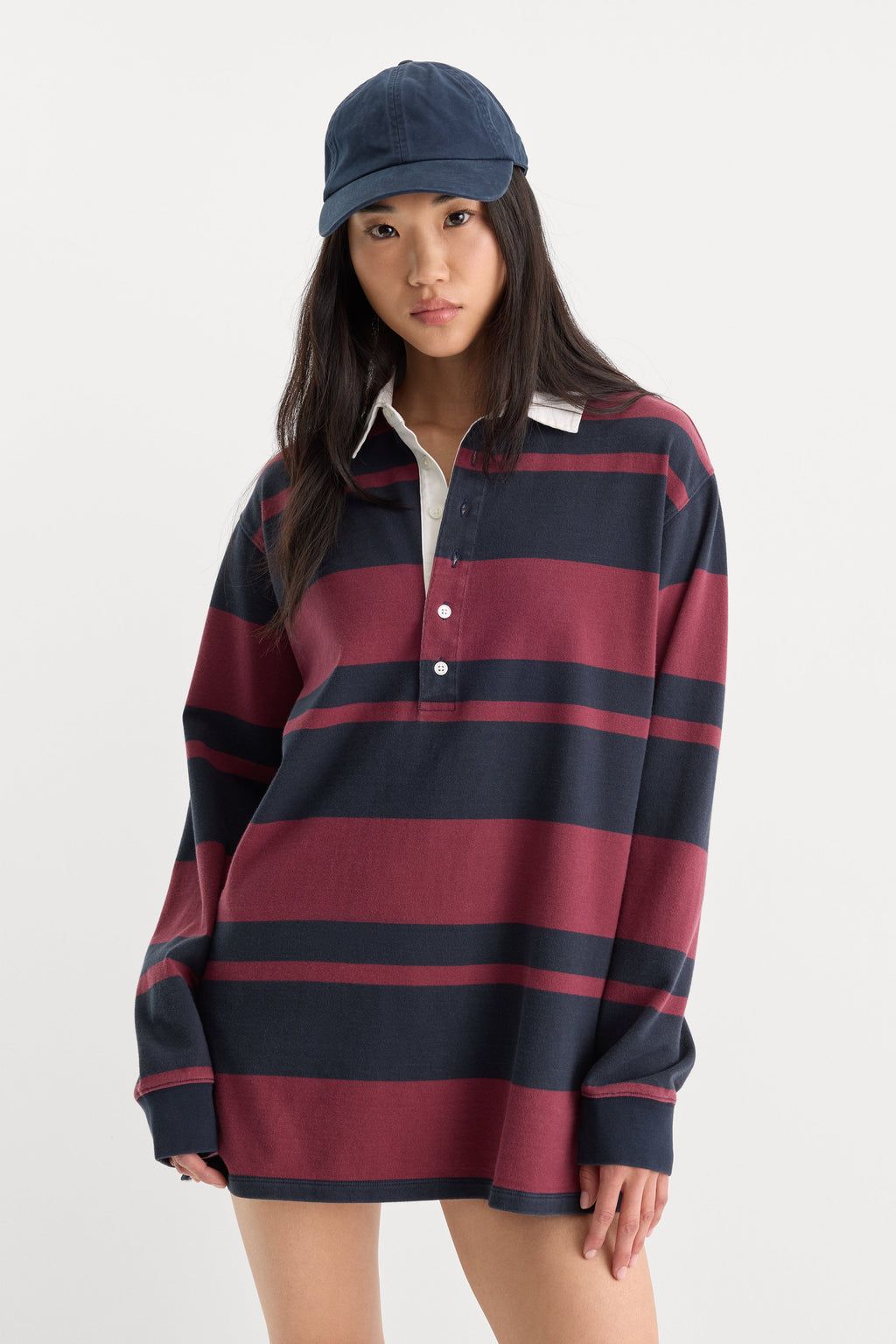 Premium THE KNIT RUGBY MINI DRESS NAVY BERRY CLUB STRIPE