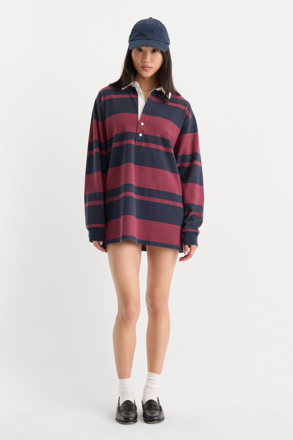 Premium THE KNIT RUGBY MINI DRESS NAVY BERRY CLUB STRIPE