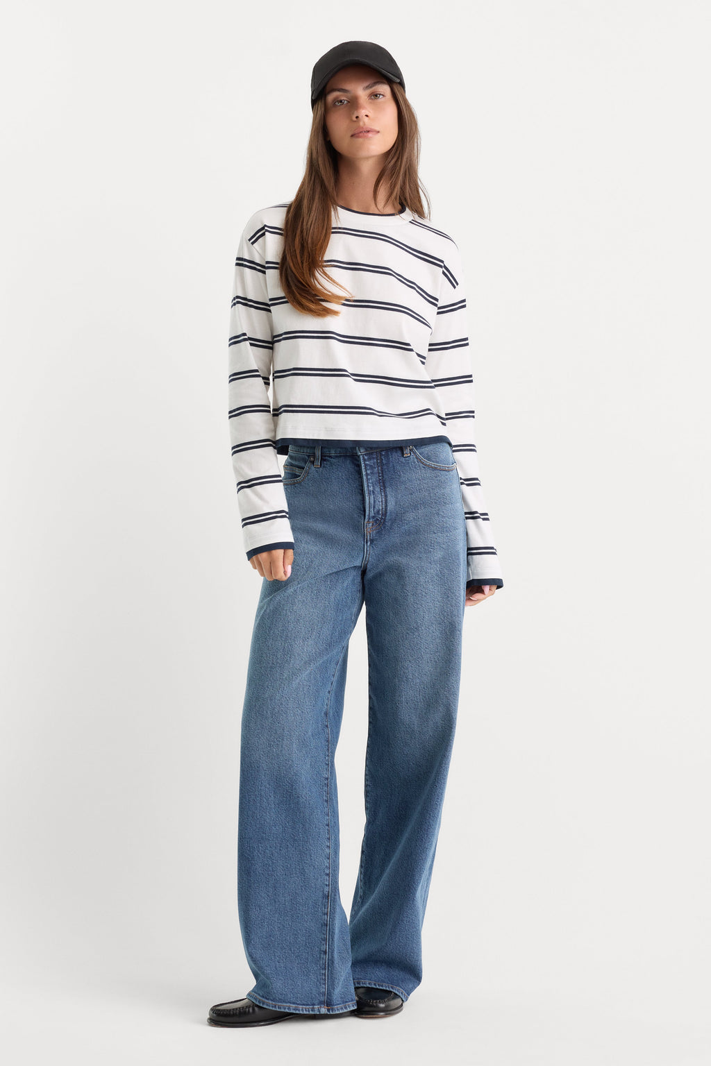 Premium THE LONG SLEEVE LAYERED TEE NAVY DOUBLE STRIPE