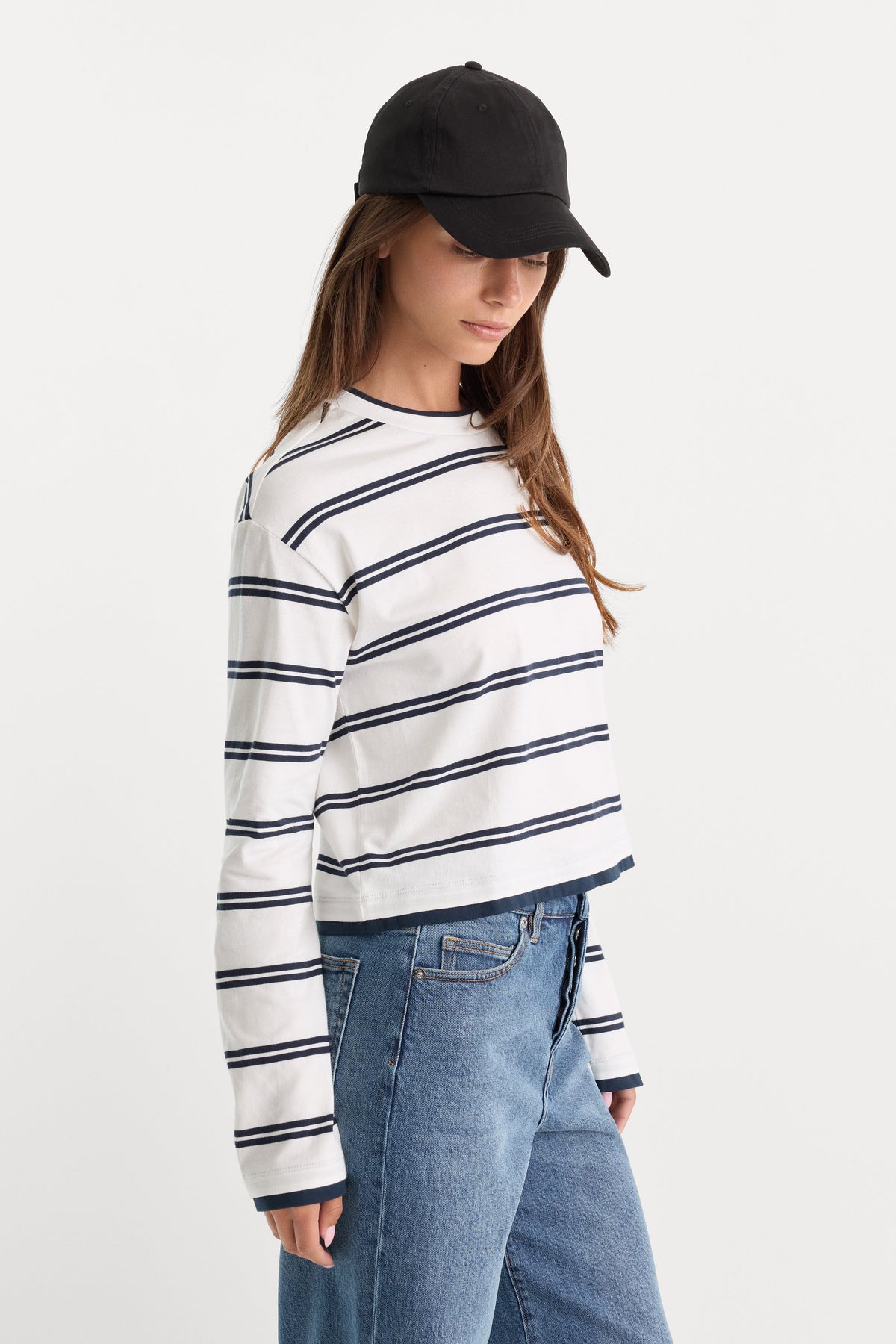 Premium THE LONG SLEEVE LAYERED TEE NAVY DOUBLE STRIPE