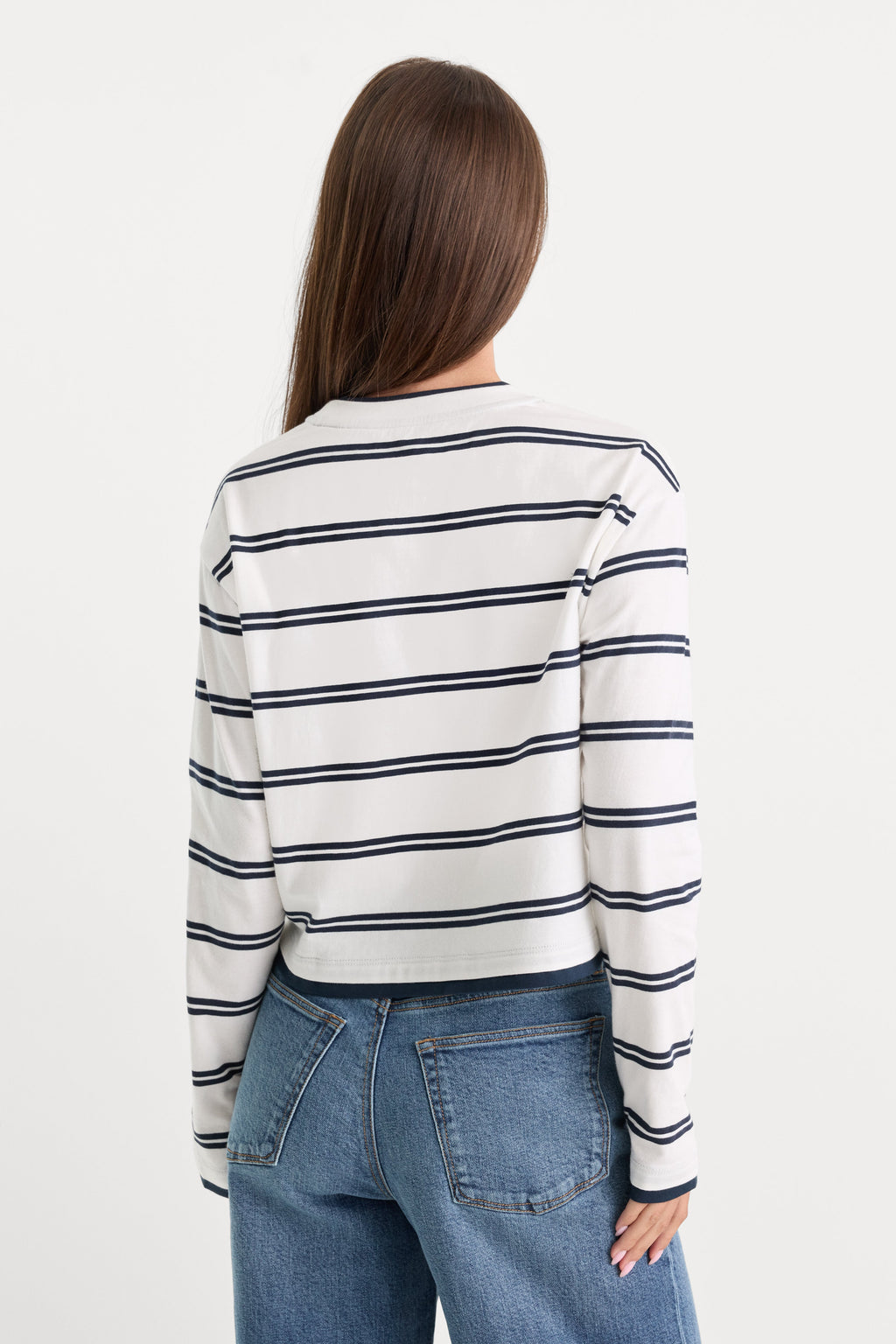 Premium THE LONG SLEEVE LAYERED TEE NAVY DOUBLE STRIPE