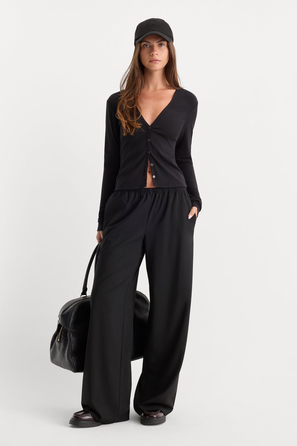 Premium THE RIB V NECK CARDIGAN BLACK