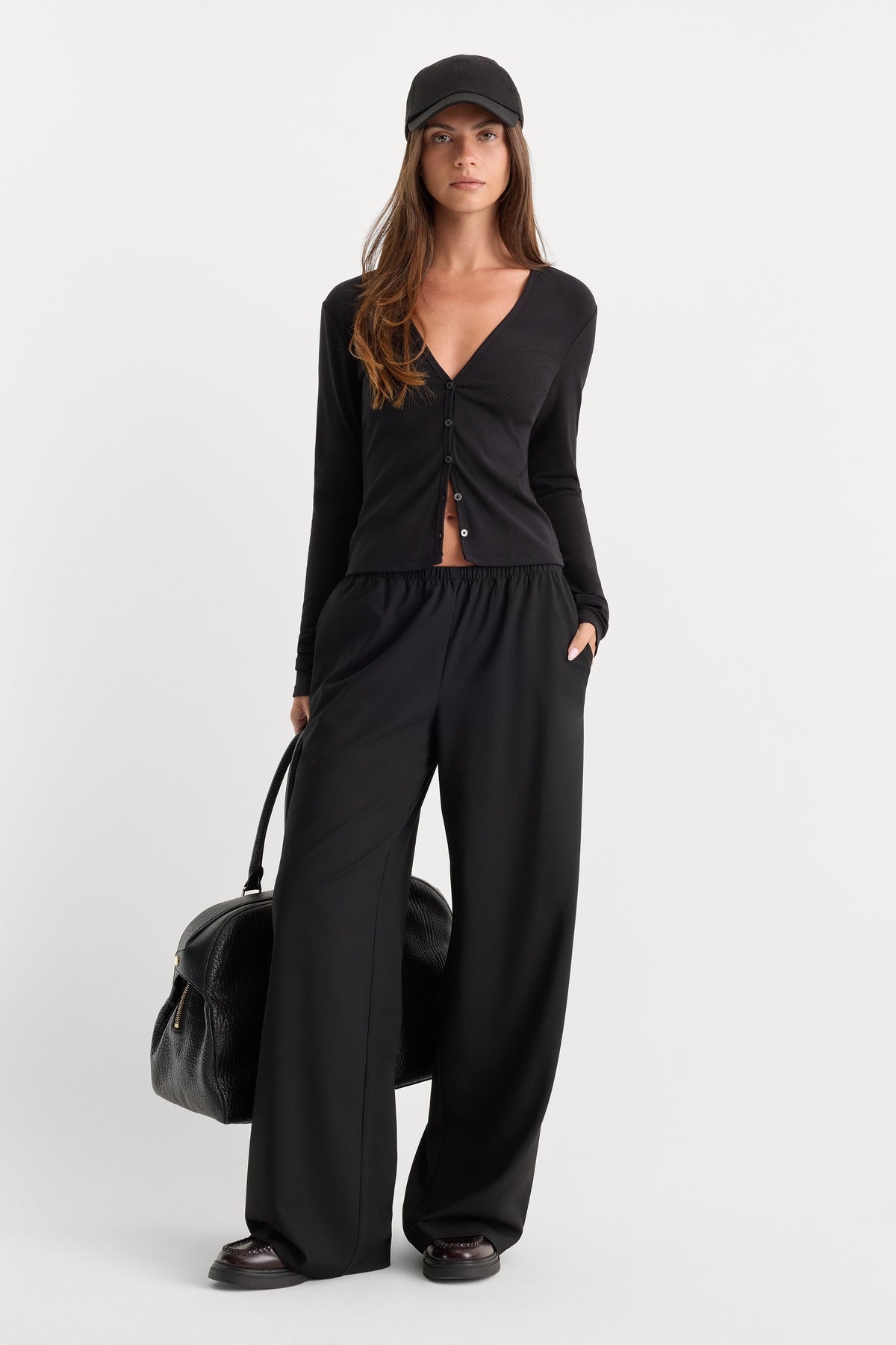 Premium THE RIB V NECK CARDIGAN BLACK