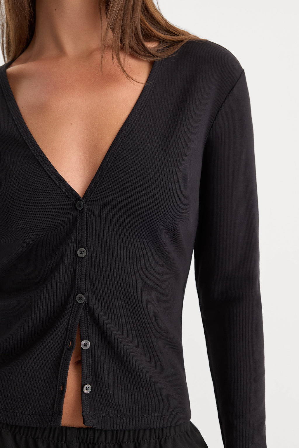 Premium THE RIB V NECK CARDIGAN BLACK