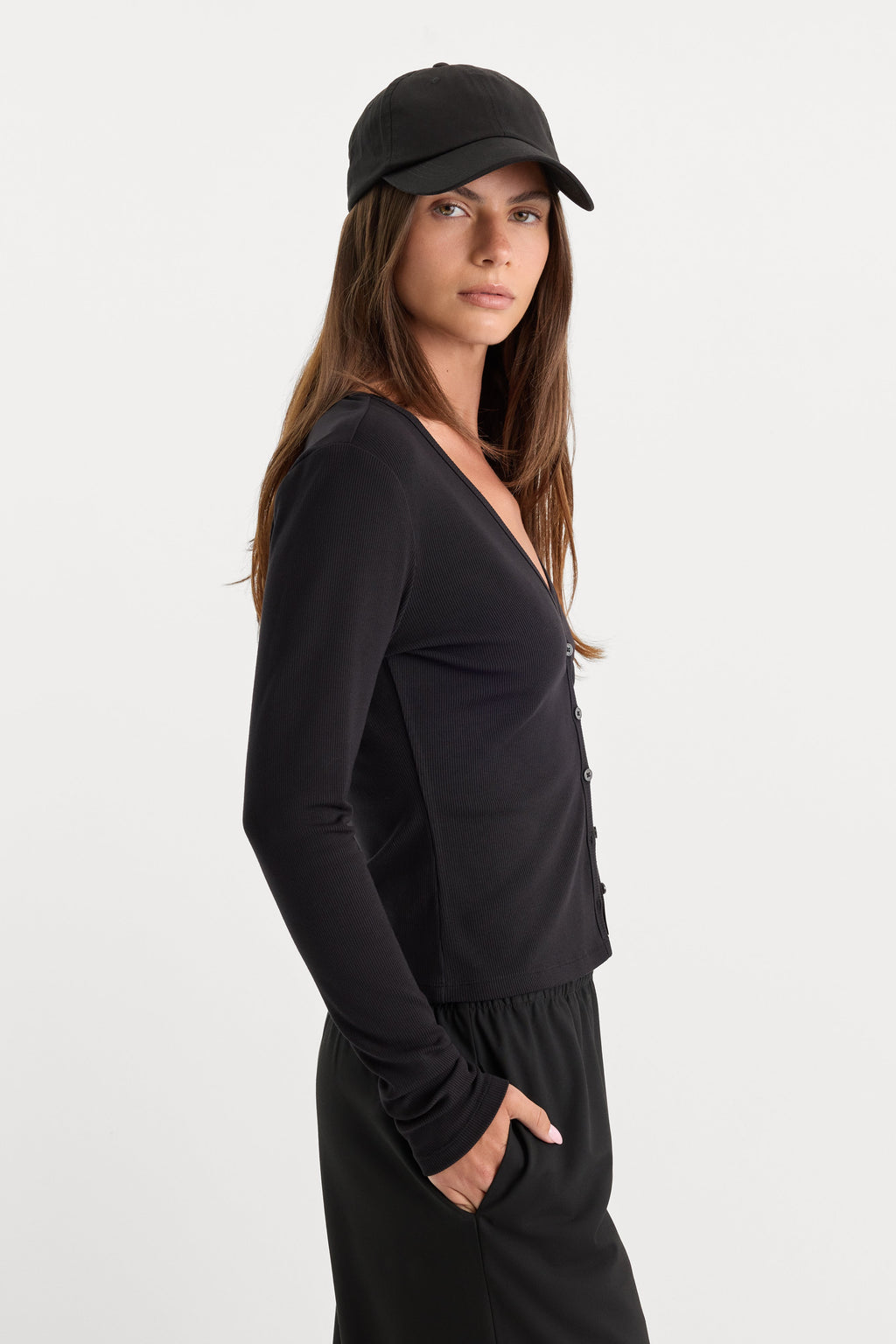 Premium THE RIB V NECK CARDIGAN BLACK