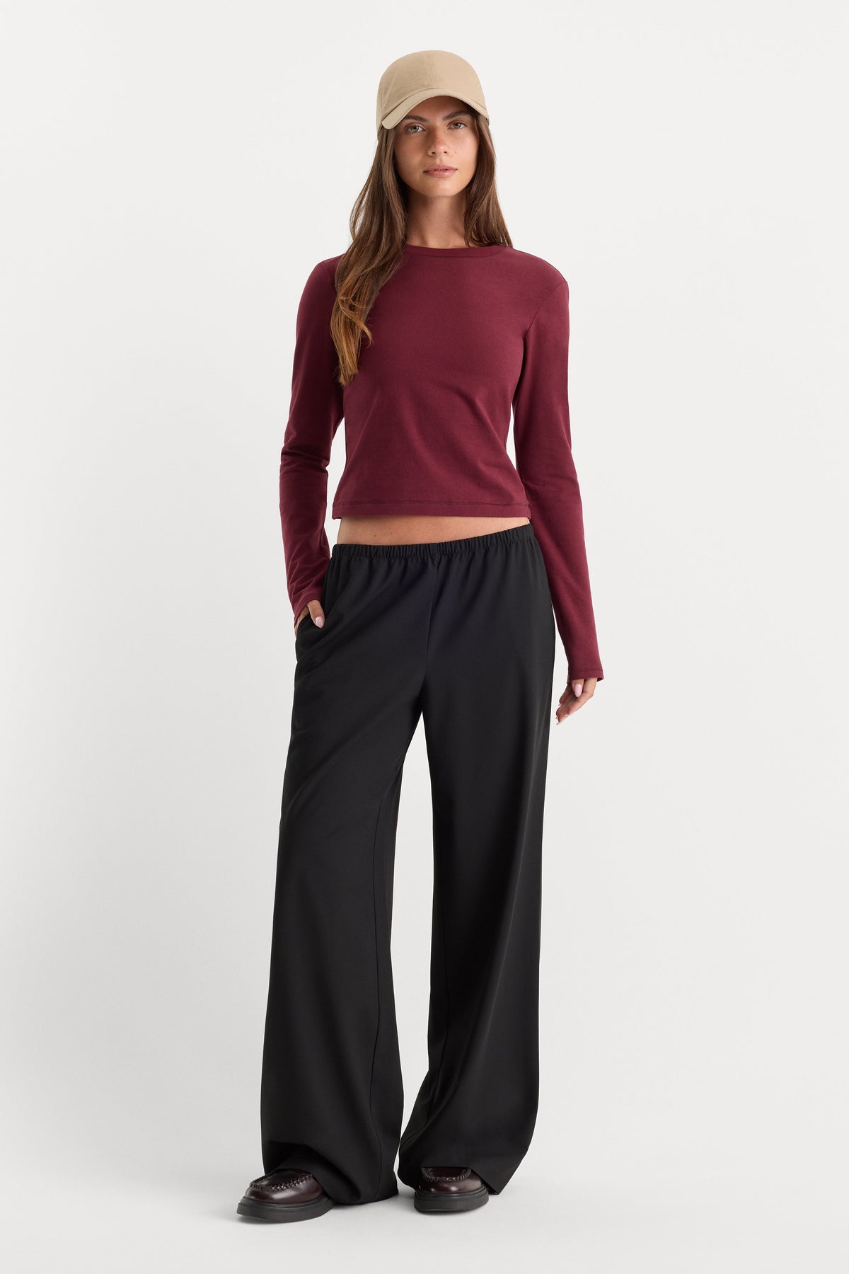 Premium THE LONG SLEEVE BABY TEE BERRY NOIR