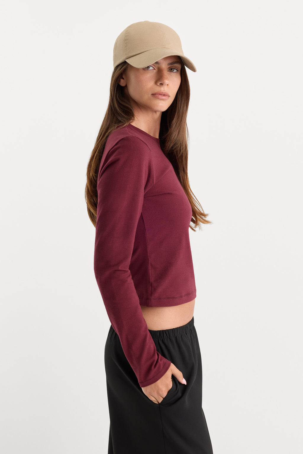 Premium THE LONG SLEEVE BABY TEE BERRY NOIR