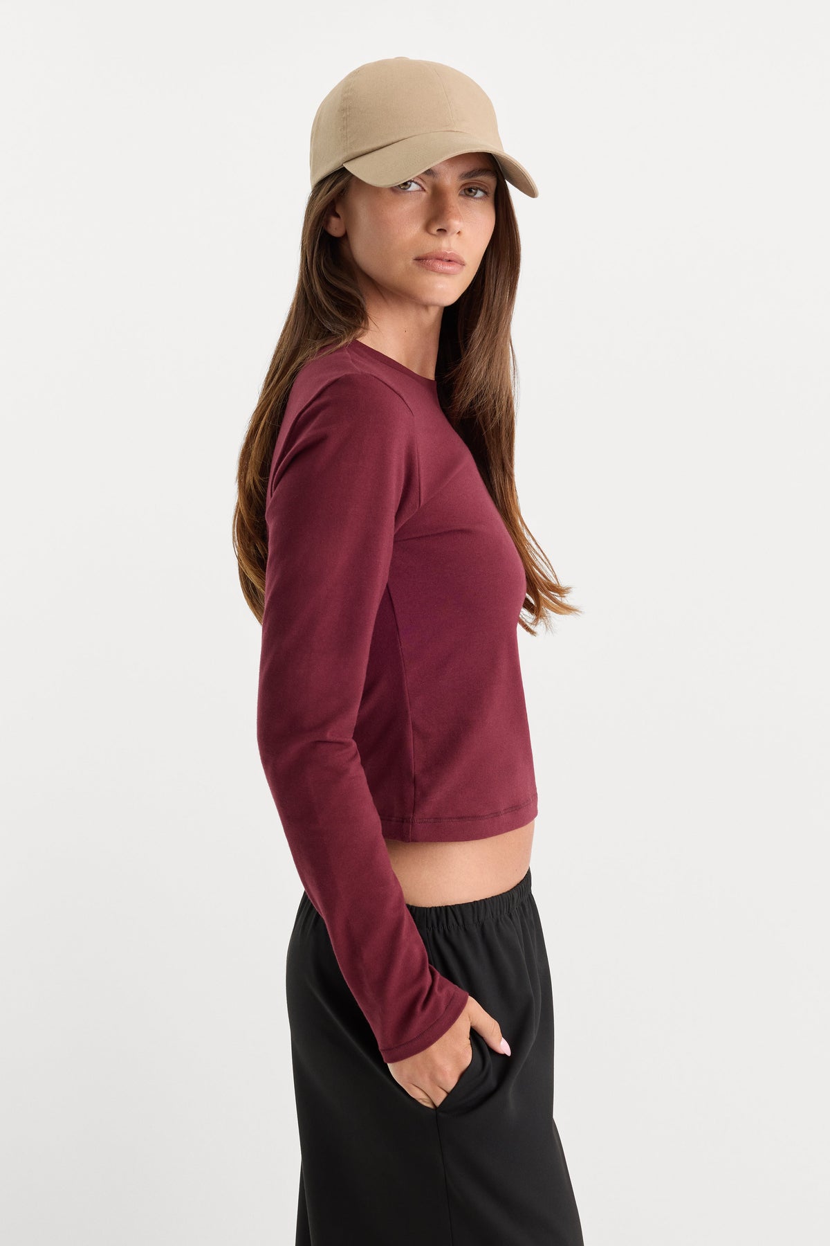 Premium THE LONG SLEEVE BABY TEE BERRY NOIR