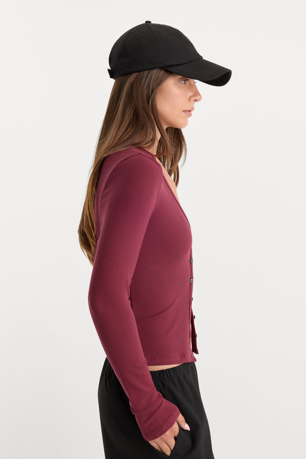 Premium THE RIB V NECK CARDIGAN BERRY NOIR