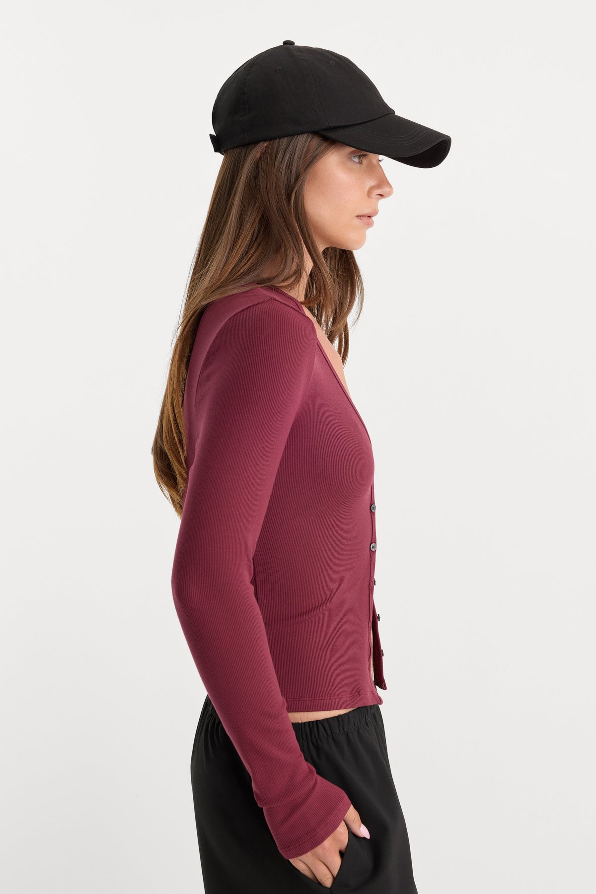 Premium THE RIB V NECK CARDIGAN BERRY NOIR