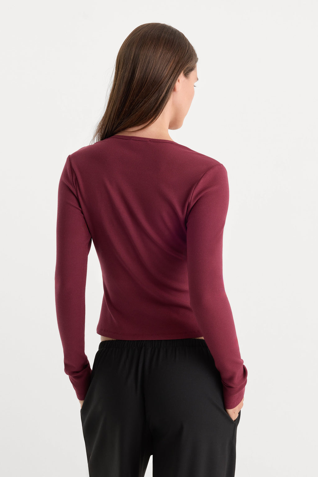 Premium THE RIB V NECK CARDIGAN BERRY NOIR