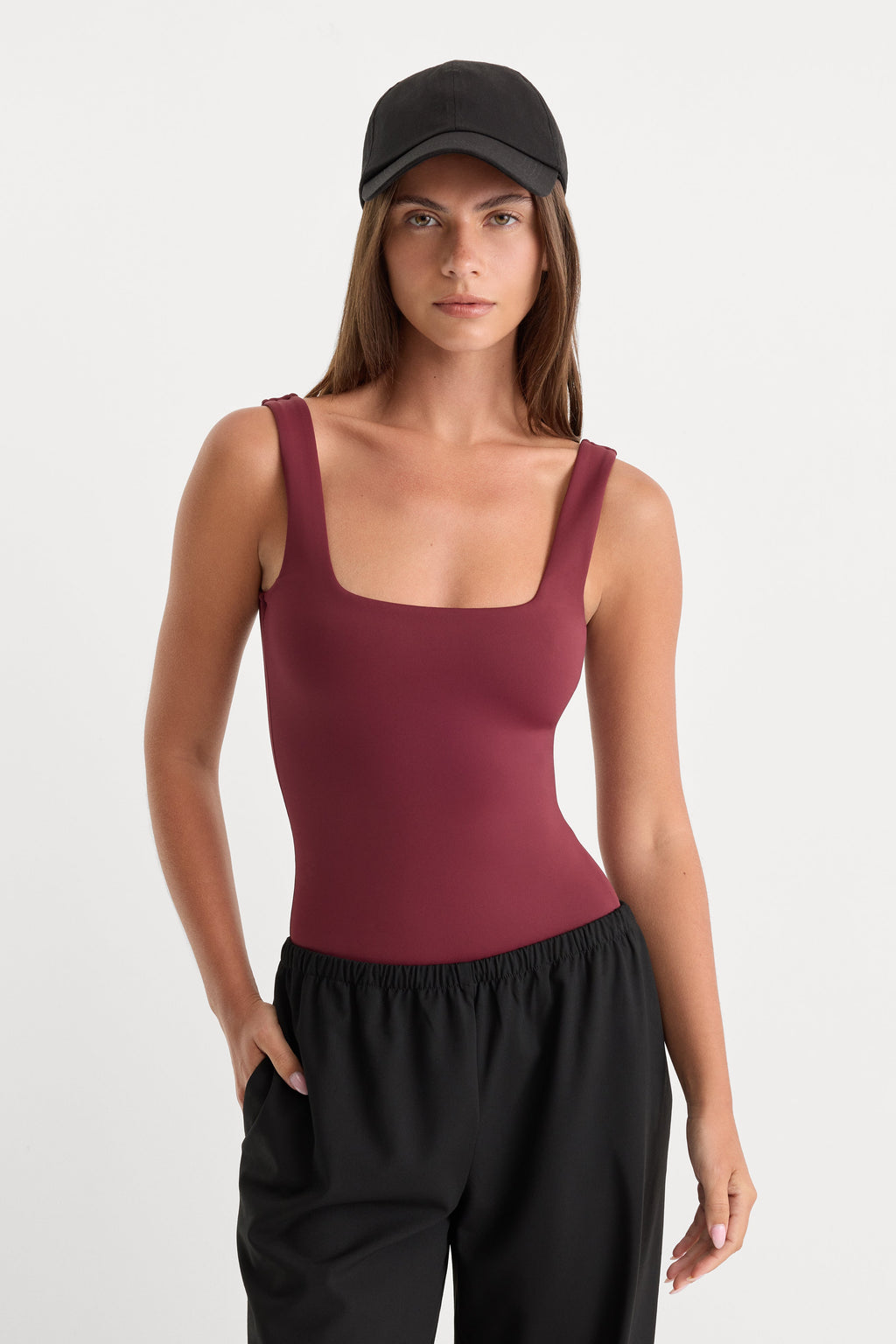 Premium THE SCULPTING MODERN TANK BODYSUIT BERRY NOIR