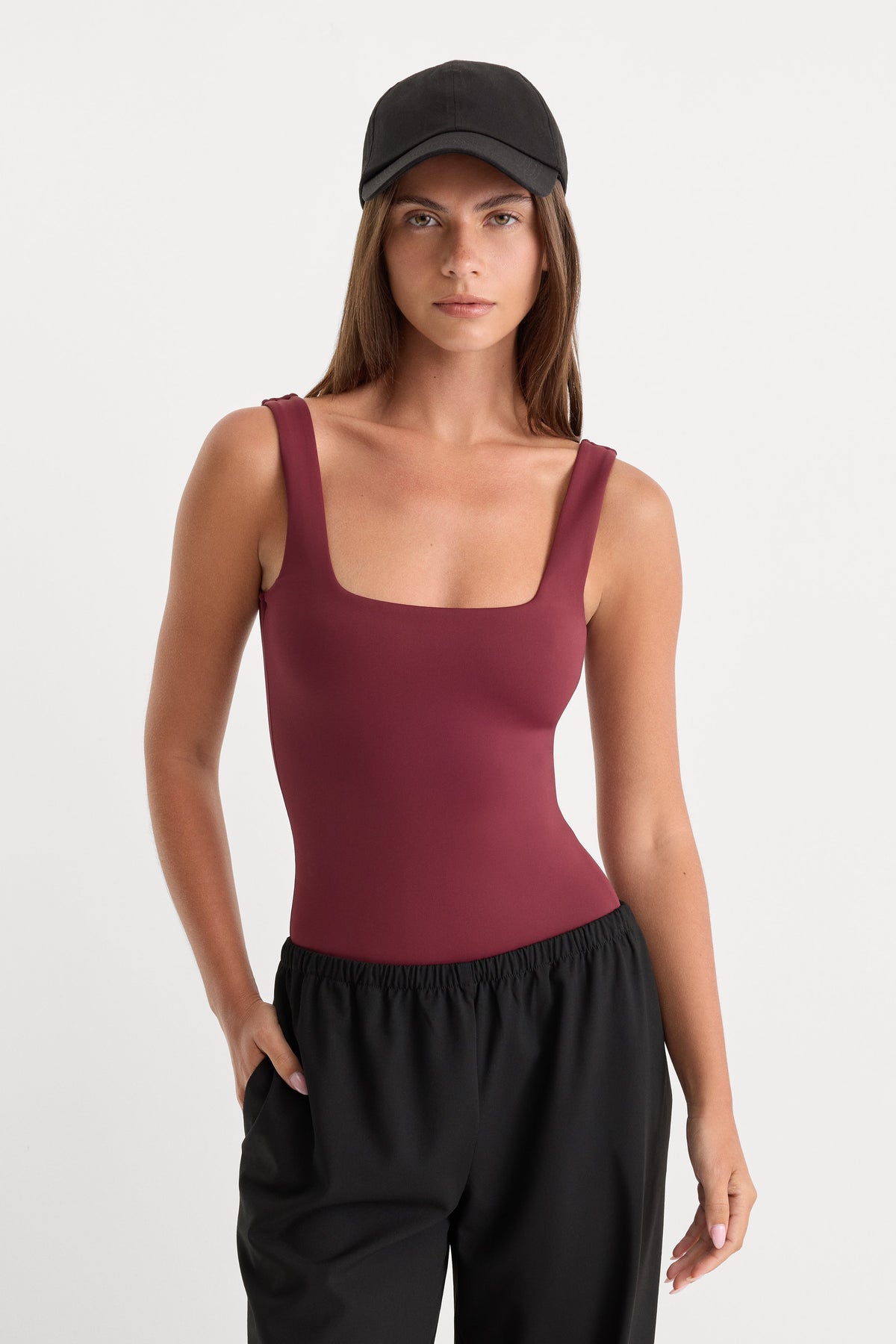 Premium THE SCULPTING MODERN TANK BODYSUIT BERRY NOIR