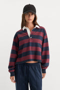 Premium THE CROPPED RUGBY POLO NAVY BERRY NOIR BLOCK STRIPE