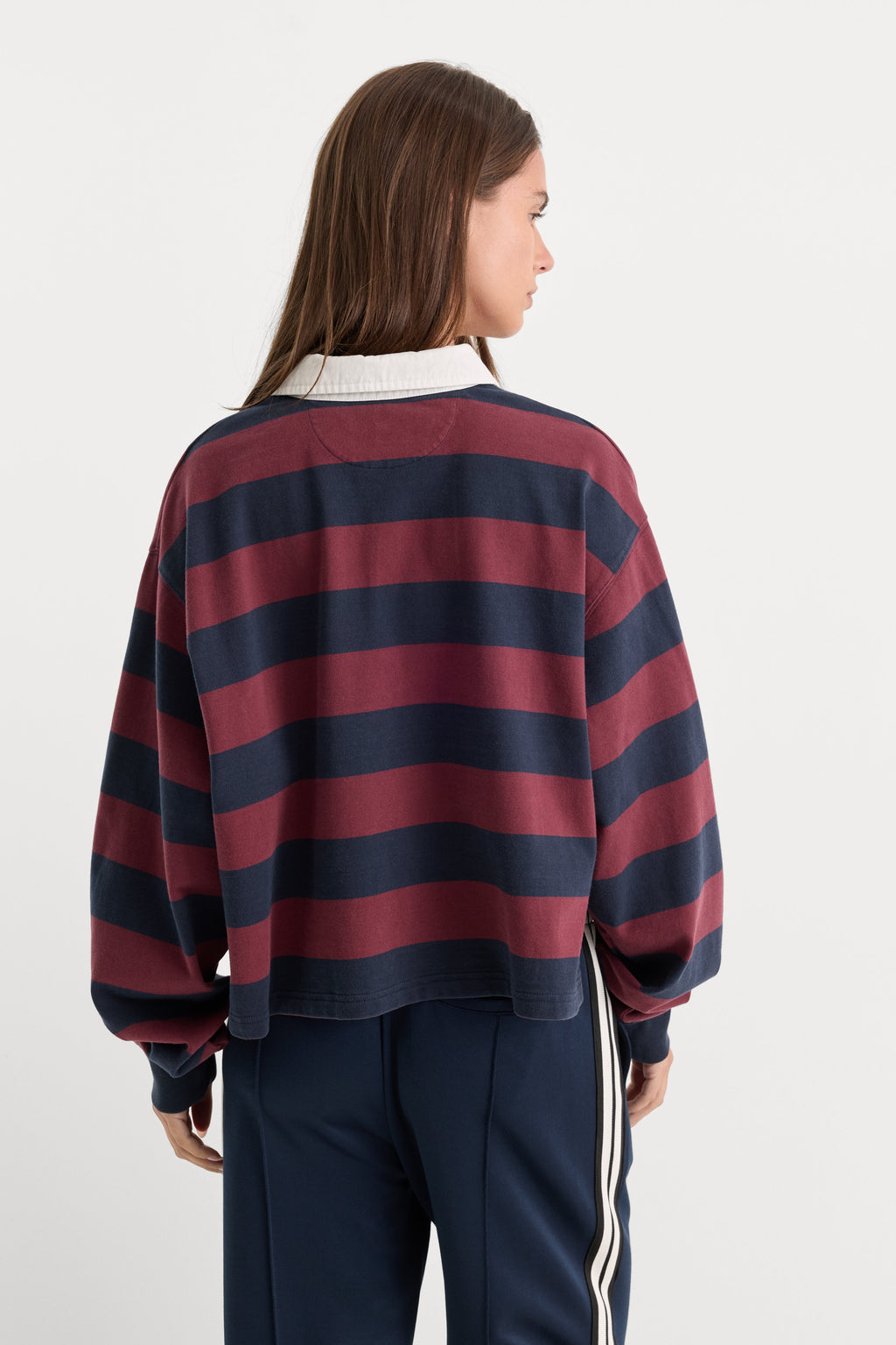 Premium THE CROPPED RUGBY POLO NAVY BERRY NOIR BLOCK STRIPE