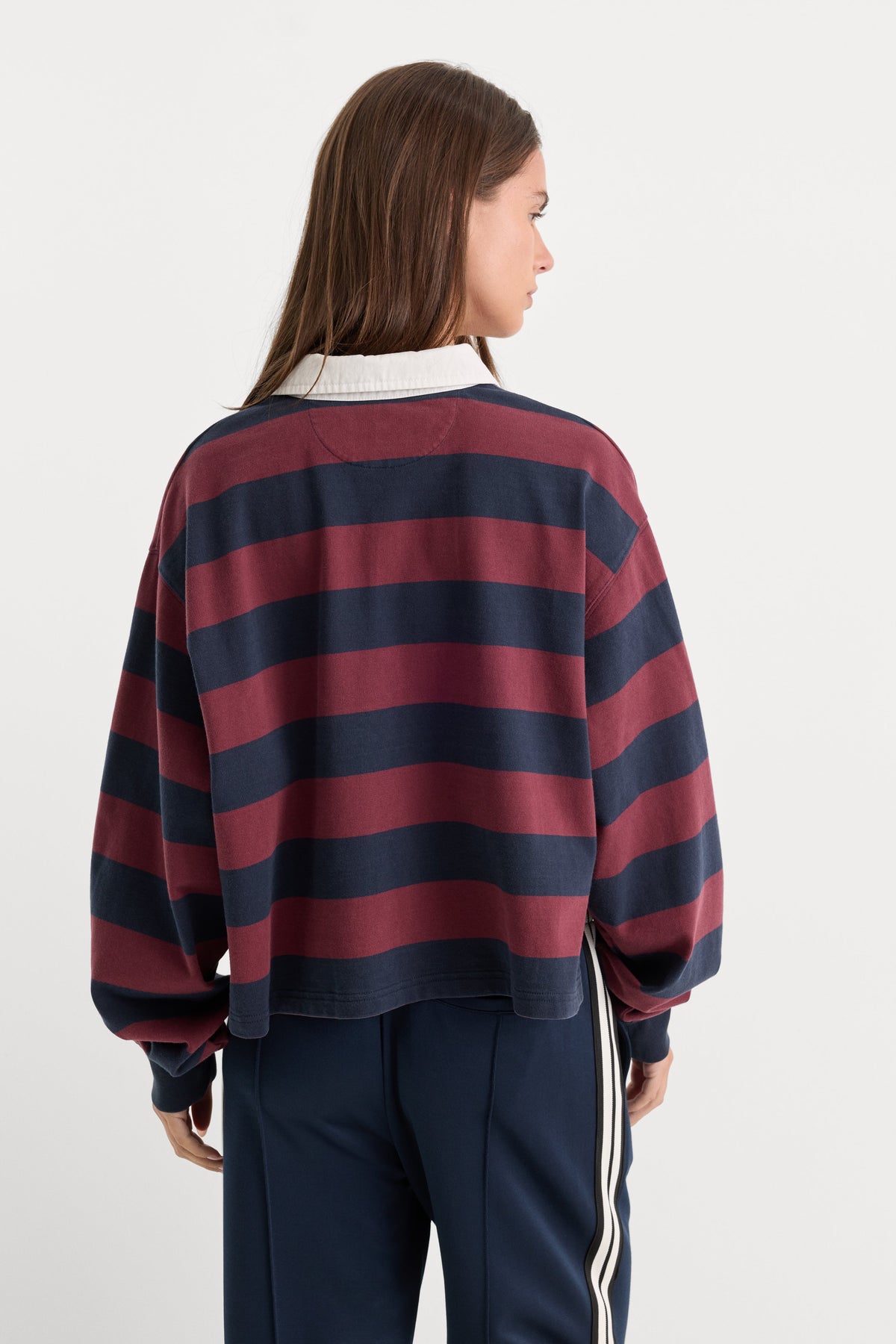 Premium THE CROPPED RUGBY POLO NAVY BERRY NOIR BLOCK STRIPE