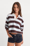 Premium THE CROPPED RUGBY POLO ESPRESSO SKY BLOCK STRIPE