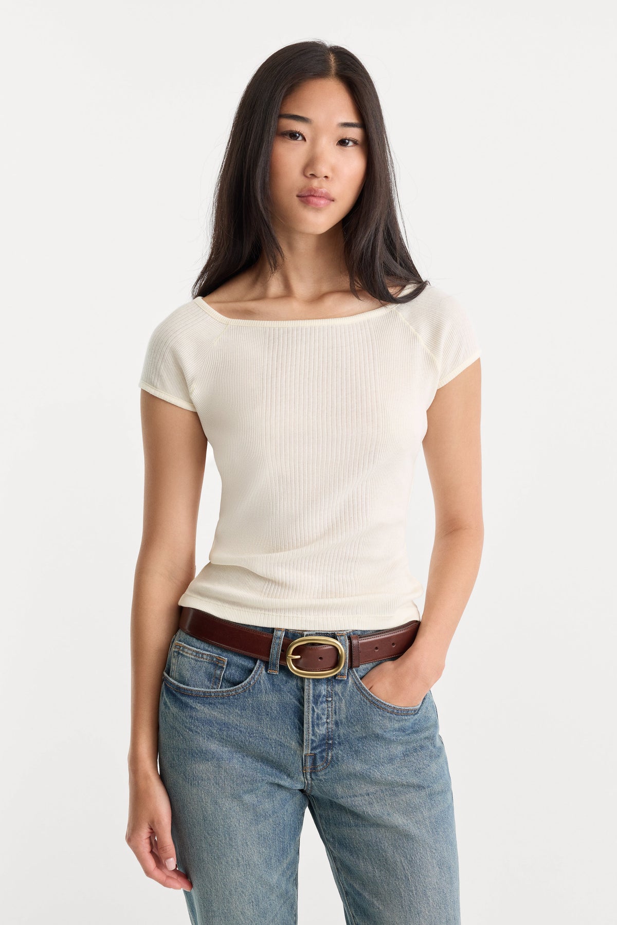 Premium THE VARIEGATED RIB TOP CHALK