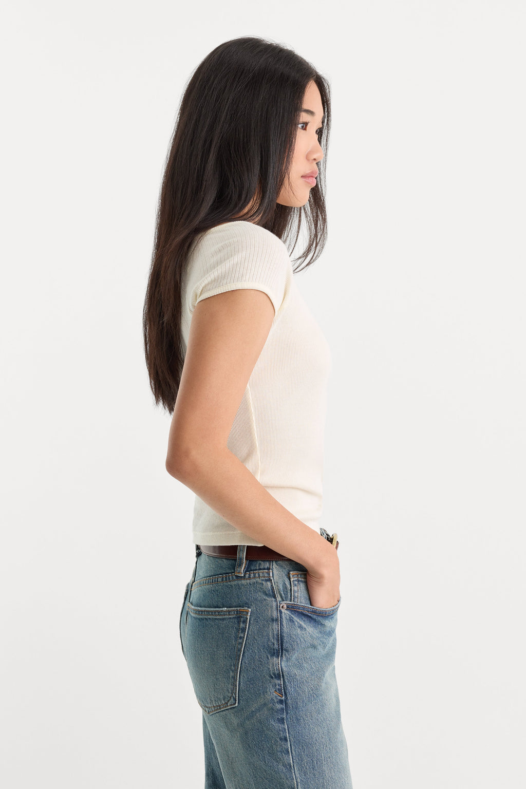 Premium THE VARIEGATED RIB TOP CHALK