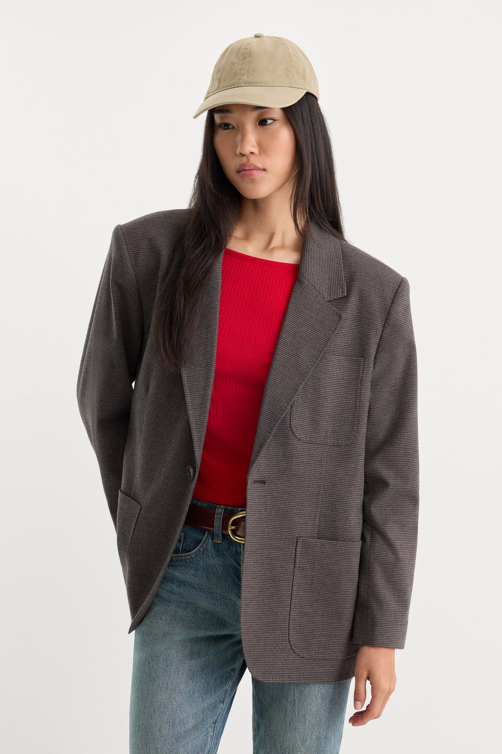 Premium THE OVERSIZED BLAZER CHARCOAL MINI HOUNDSTOOTH