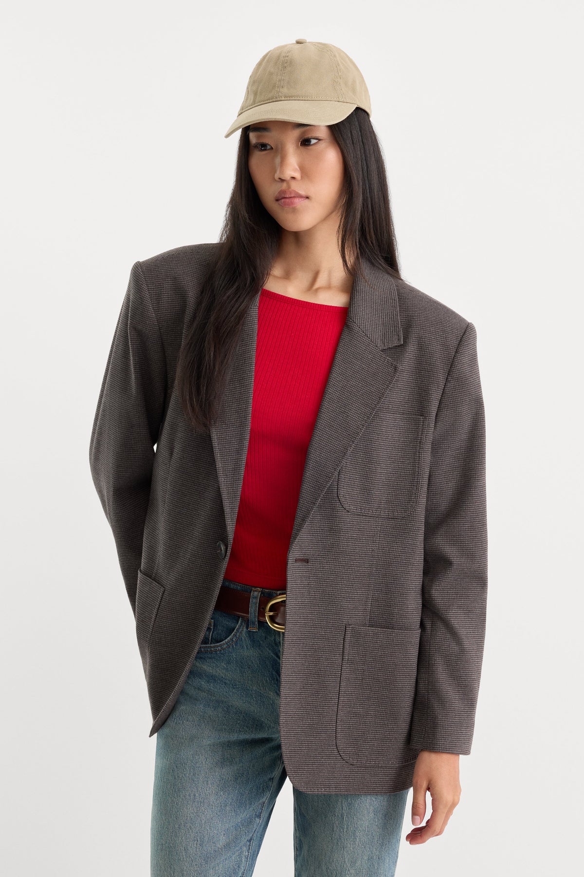Premium THE OVERSIZED BLAZER CHARCOAL MINI HOUNDSTOOTH