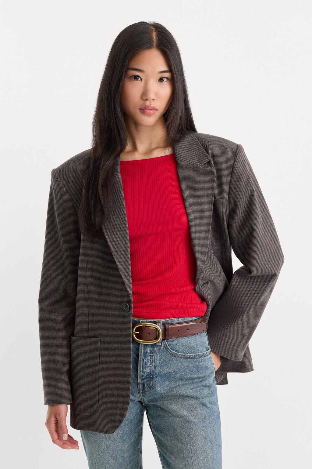 Premium THE OVERSIZED BLAZER CHARCOAL MINI HOUNDSTOOTH