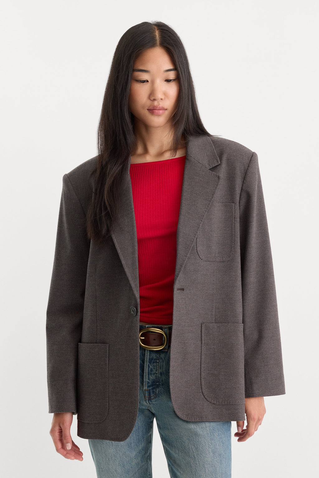 Premium THE OVERSIZED BLAZER CHARCOAL MINI HOUNDSTOOTH