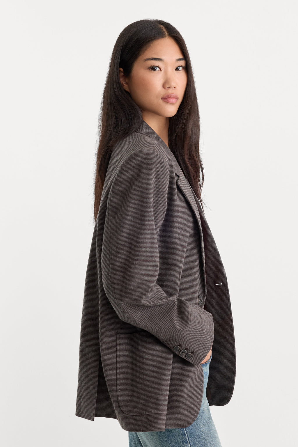 Premium THE OVERSIZED BLAZER CHARCOAL MINI HOUNDSTOOTH