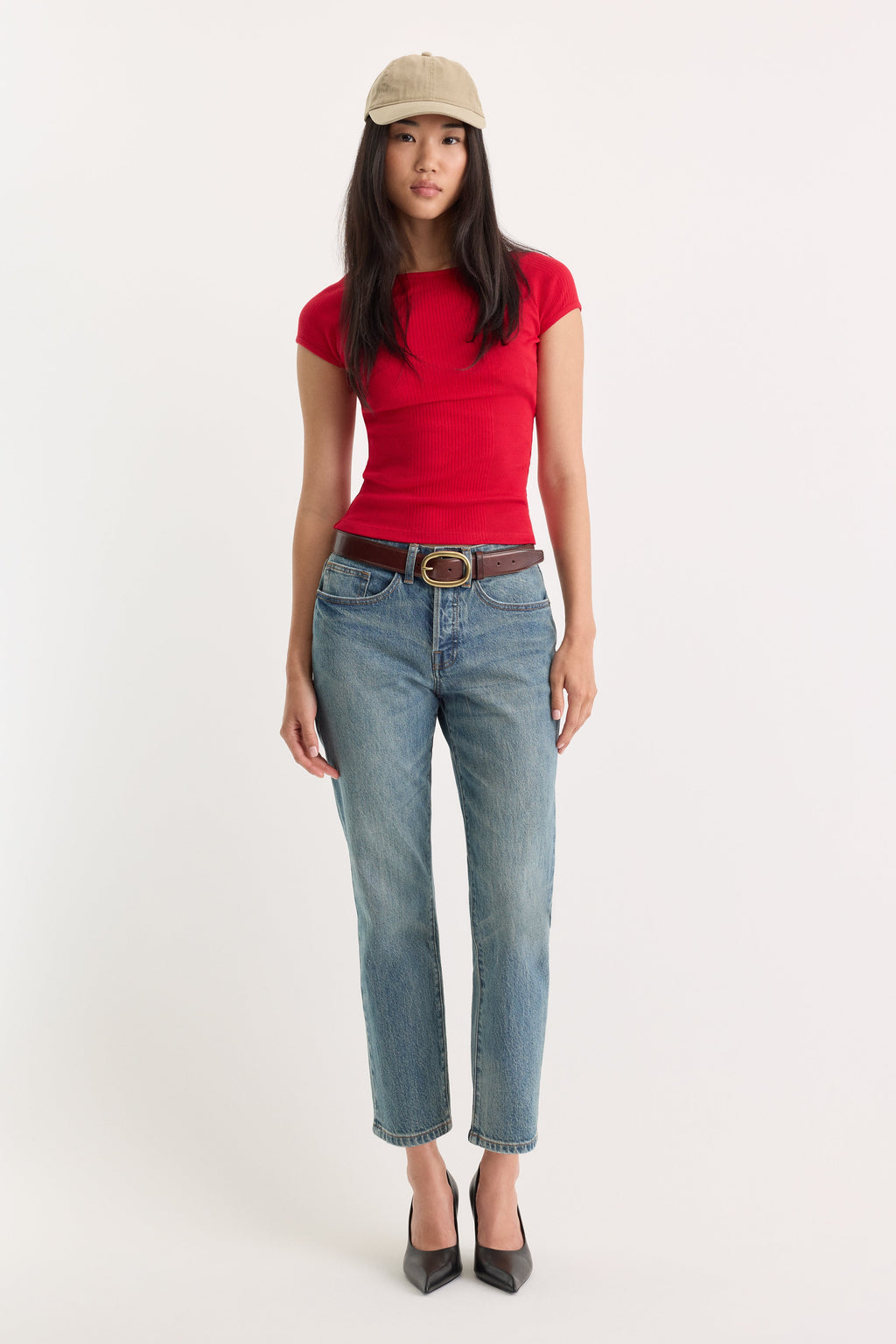 Premium THE VARIEGATED RIB TOP CRIMSON ROSE